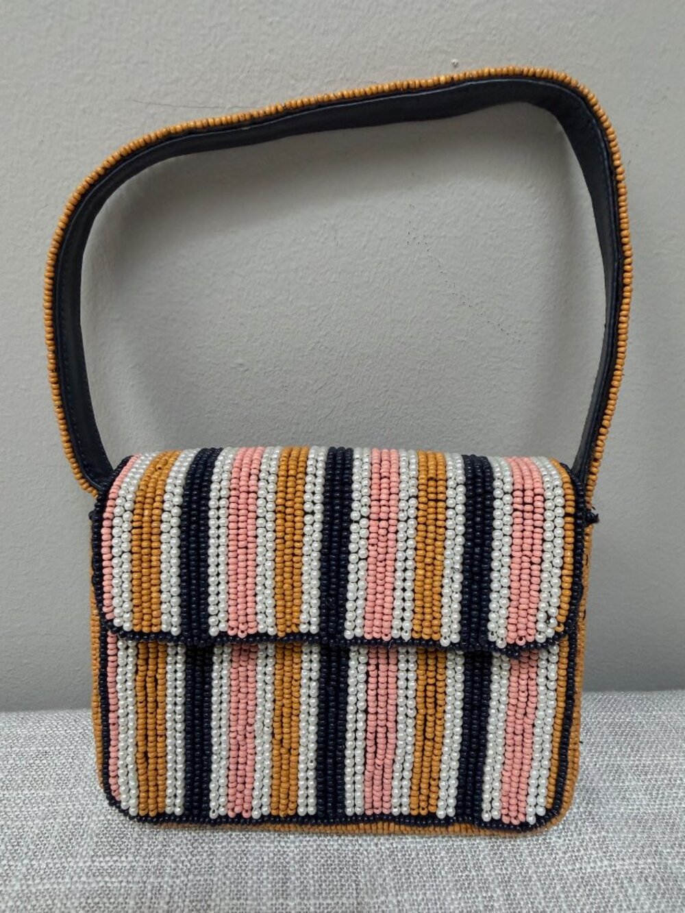 NWOT Anthropologie "Fiona" Super Mini Striped Beaded Bag